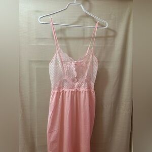 Vintage Undercover Wear Pink Lace Nylon Slip Nightgown Small 80s Coquette